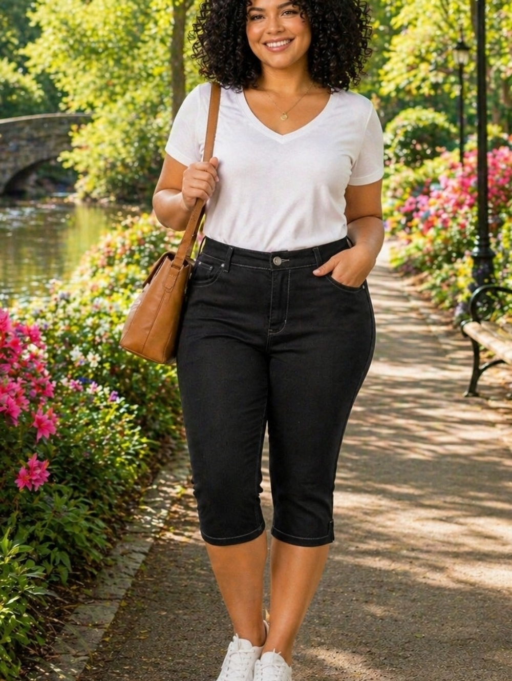 Gloria Vanderbilt Cotton Blend Capri Jet Black Size 12 High Rise Stretch